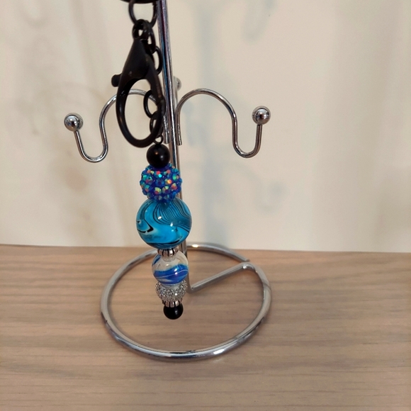 Hand Crafted Blue Bling Bubblegum Beaded Keychain/Purse Charm - Picture 3 of 3